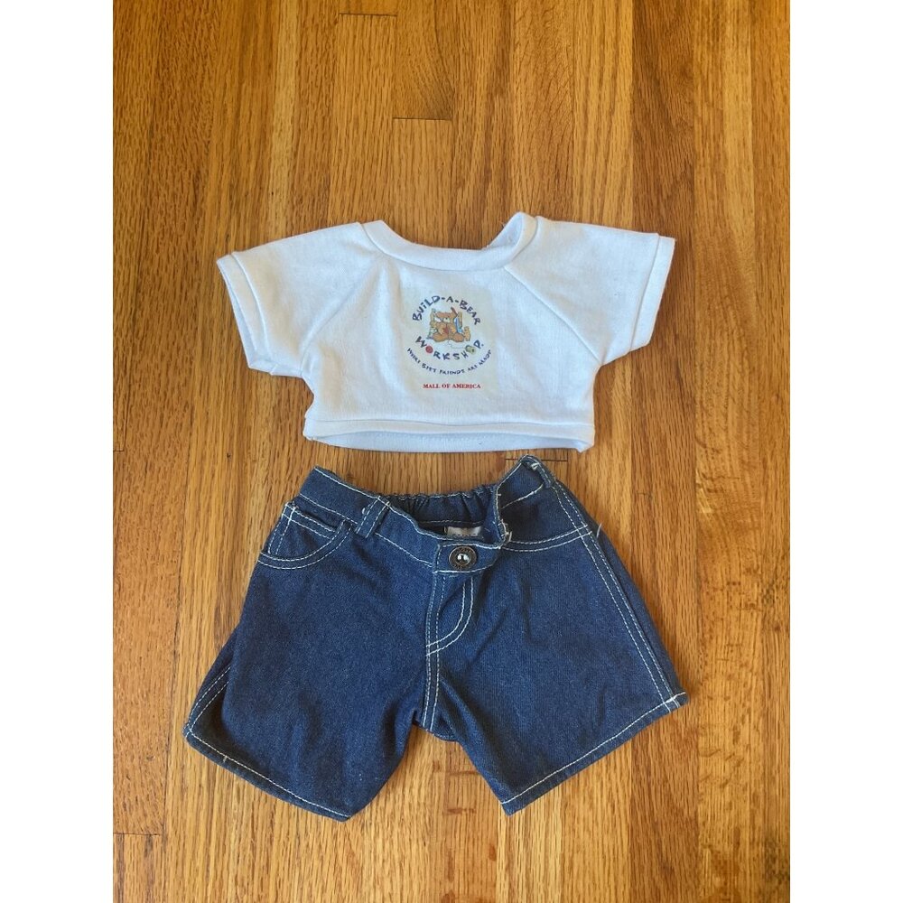 Build-A-Bear Workshop Mall Of America White Tee & Denim Shorts Outfit For Plush